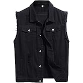 LONGBIDA Men's Denim Vest Sleeveless Ripped Slim fit Distressed Jean Jacket