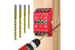 VASTHOME 30 45 90 Degree Angle Drill Guide Jig for Hand Drill, Angle Drill Guide for Straight Holes and Angle Drilling, used for Stairs Handrails, Cable Railings, Decks, and Wood Posts Level design，with 4 Bits
