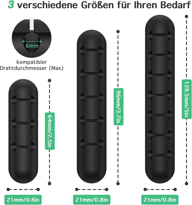 Clips para Cables, 3/5 Unidades, con 2 Colores de Organizador de Cables, para Escritorio, Cable de alimentación, Cable de Carga USB, Cargadores, Cables de Audio, Oficina y usuarios domésticos