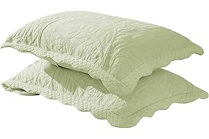 MarCielo 100% Cotton Embroidered Quilted Pillow Shams -Standard - Green