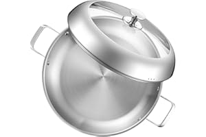 Yeksum Stainless Steel Paella Pan with Lid - 14.5" Tri-Ply 18/10 Deep Paella Pan for 12, PFOA-Free, Fast Heating & Oven Safe 