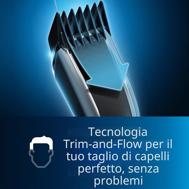 Hair Clipper Serie 7000 Regolacapelli Con Tecnologia Trim-N-Flow Pro, Modello Hc7650/15, Argento Nero