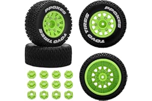 DAITOKU 12mm/14mm/17mm Hex RC Wheels and Tires RC Truck Tires 1/10 Scale Tyres Detachable Replacement RC Car Tires for Arrma Senton Tires Slash Tires Axial Fury Redcat Rc4wd Hex (Green)