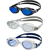 Oceanic Adult Swim Goggles 3-Pack, Anti-Fog UV400, Leakproof, L/XL | 1 Mirrored + 2 Clear Lens Pairs, Easy Side-Adjust Straps, Great for Lap Swimming, Training &amp; Open Water Sessions