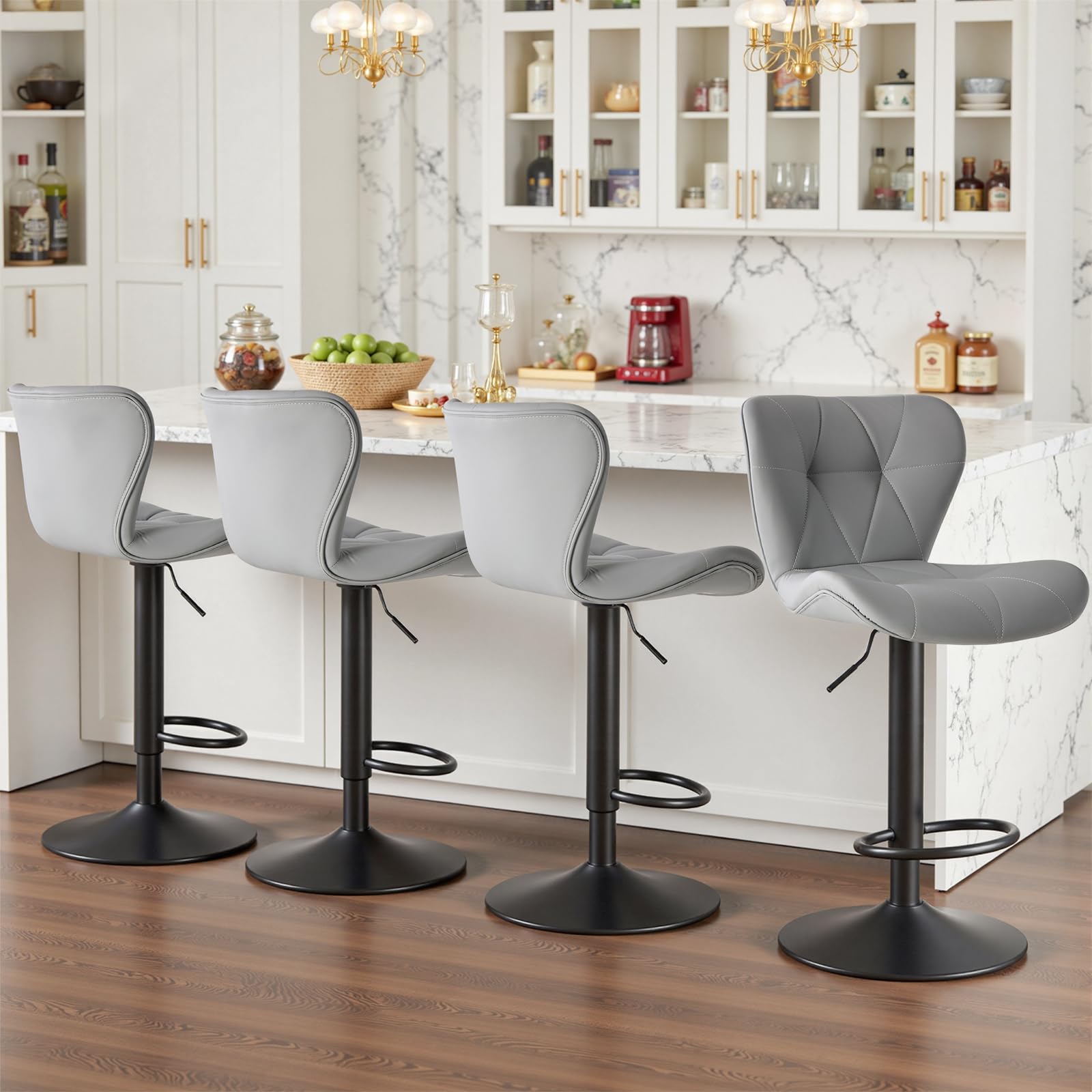 Photo 1 of *MISSING PARTS - See Clerk Notes*
Sweetcrispy Modern Bar Stools Set of 4, Adjustable Faux Leather Upholstered Swivel Bar Stools, Counter Height Bar Chairs with Back for Kitchen Island, Grey