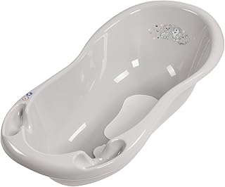 LUPPEE Ergonomische Babywanne 84cm, Badewanne Baby, Baby-Badewanne mit Stöpsel und Anti-Rutsch-Matte, Hund und Katze, Grau