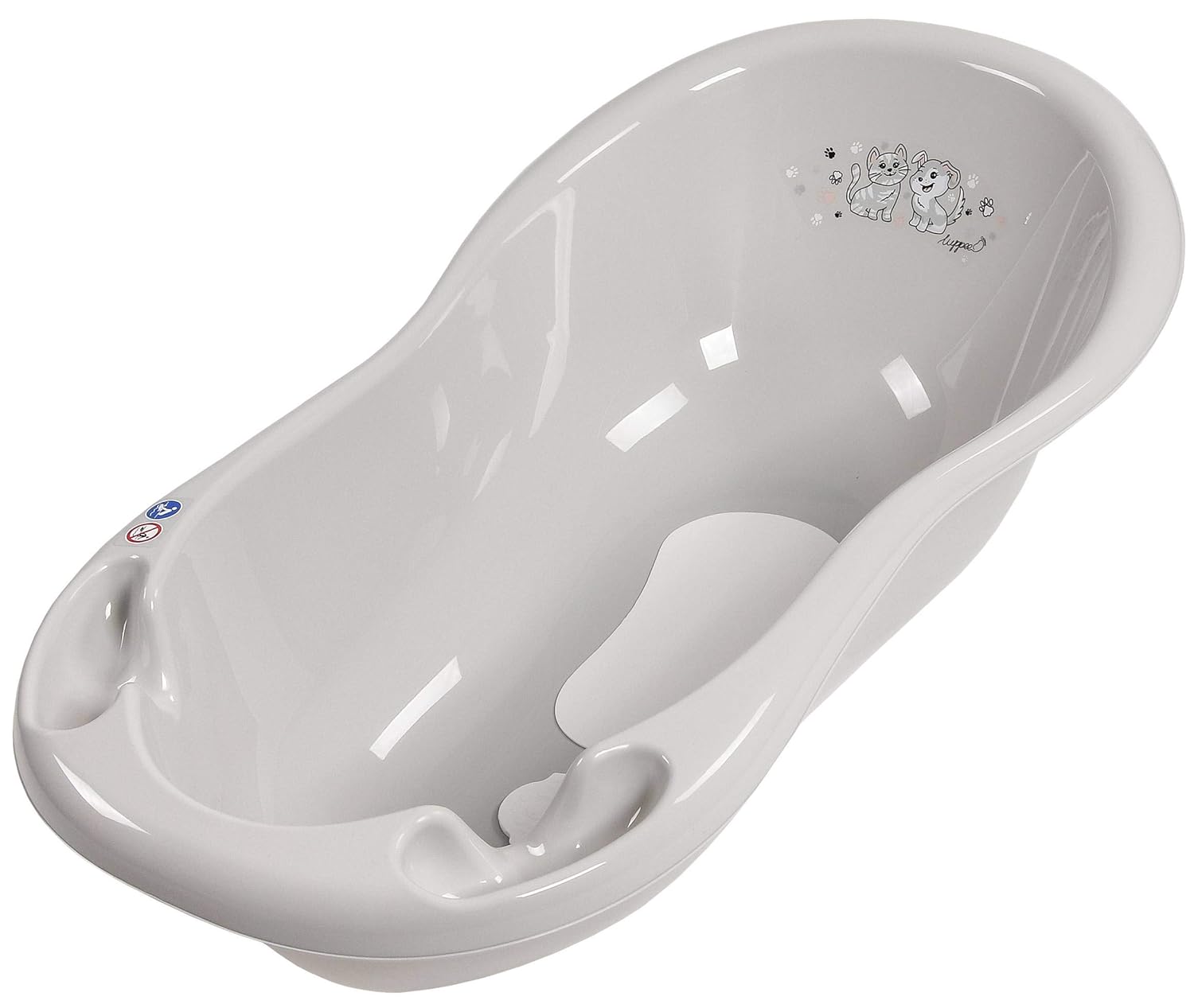LUPPEE Ergonomische Babywanne 84cm, Badewanne Baby, Baby-Badewanne mit Stöpsel und Anti-Rutsch-Matte, Hund und Katze, Grau