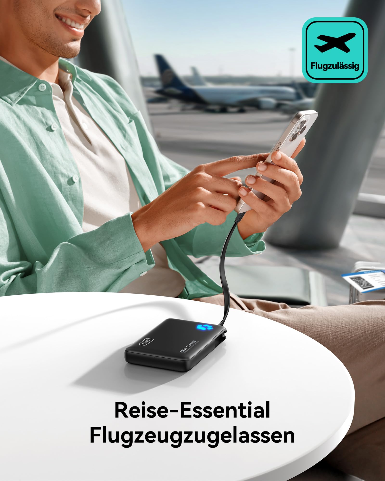 INIU Power Bank, 45W Schnellladen Mini Größe PowerBank, 10000mAh Externe Handyakkus mit Integriertem USB C Kabel, Flugzeug Geeignet, Reise Essential für iPhone 17 16 15 14, Xiaomi, Samsung, iPad, etc. 5