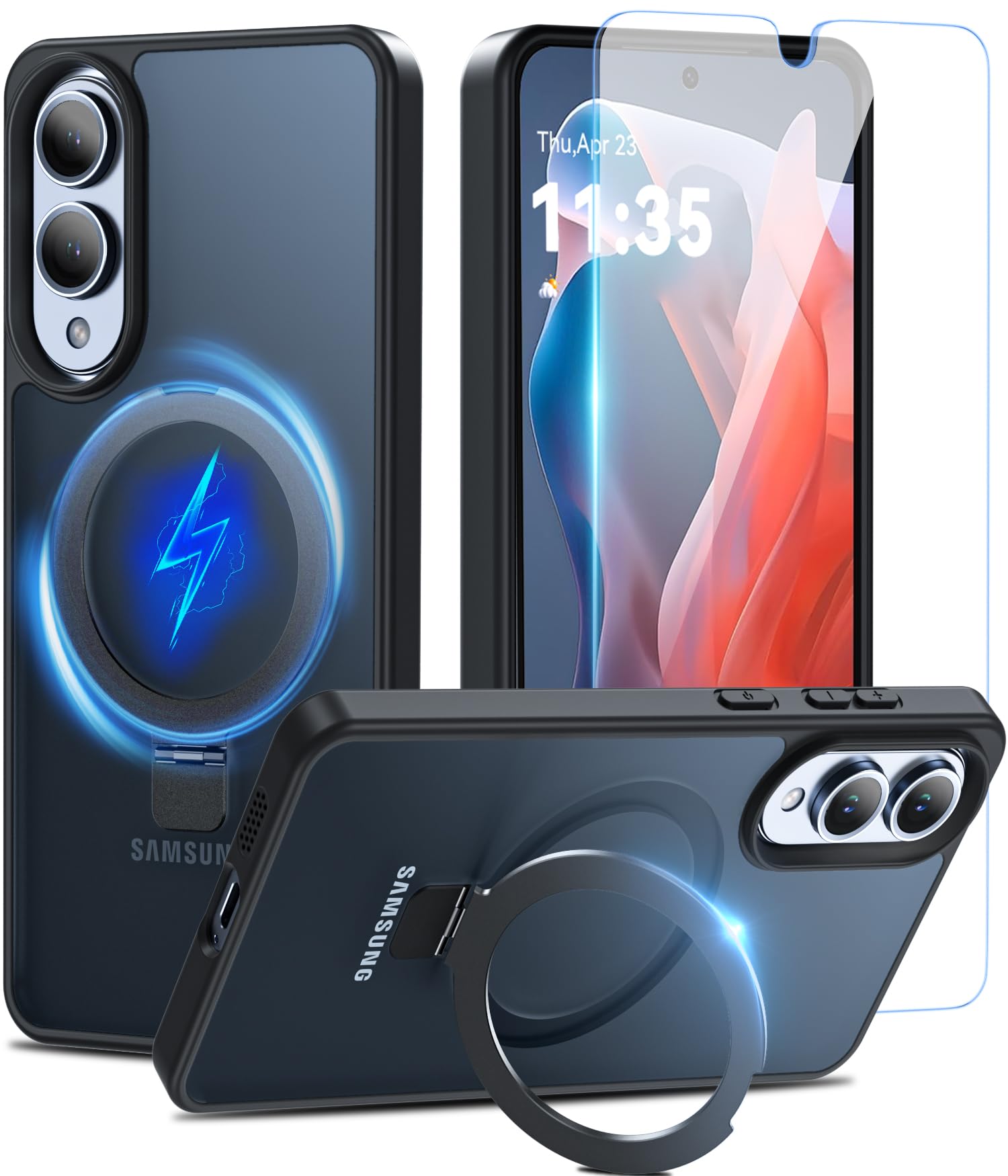 Cum2giff Hülle für Samsung Galaxy S25 Edge Hülle mit Ständer, Magnetische Schutzhülle, Durchscheinend Matt Stoßfeste Handyhülle Samsung S25 Edge Case, Schwarz