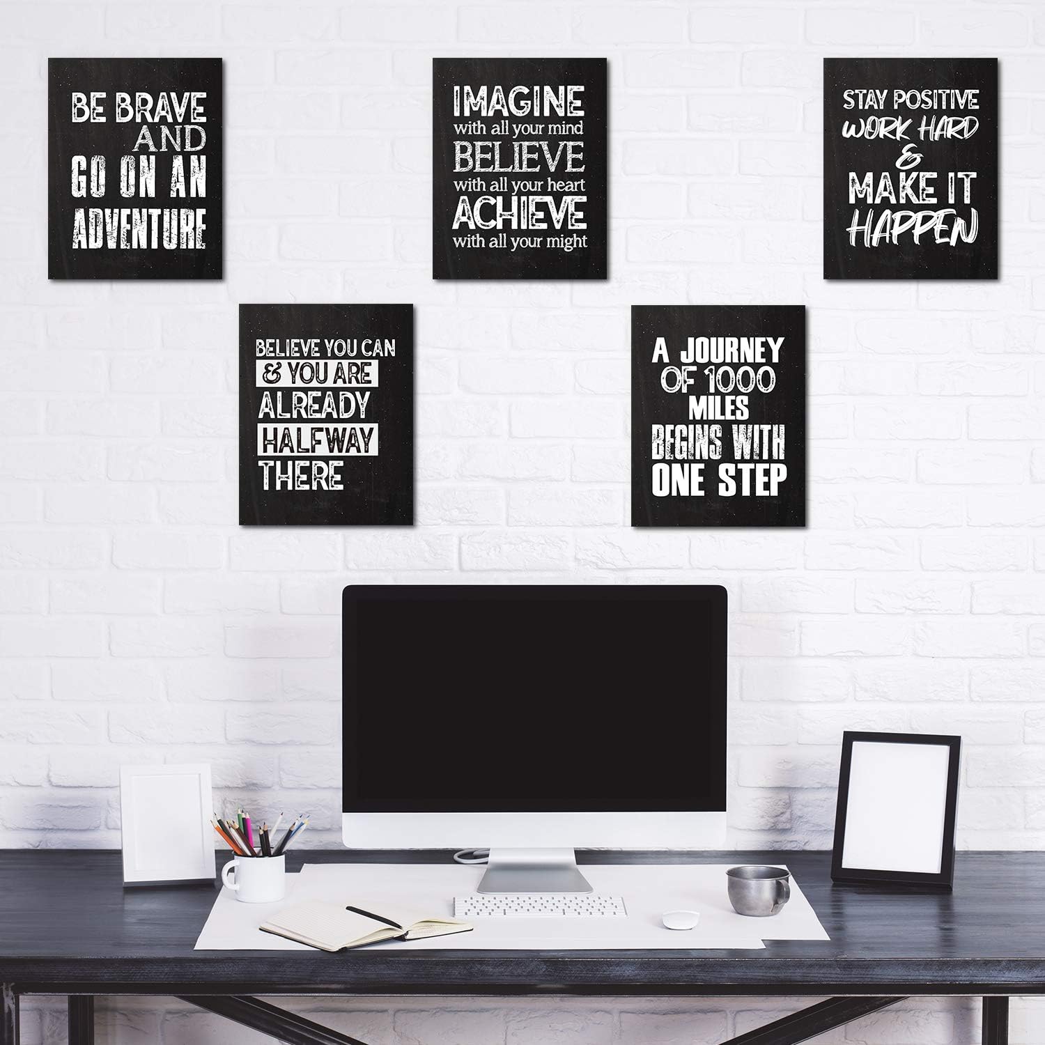 10 Pieces Inspirational Wall Poster Positive Quote Posters Wall Decor Affirmation Art Posters with 80 Glue Point Dots for Classroom Living Room Office Walls Decorations (Black White - Image 5