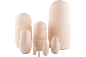 Heka Naturals Unpainted Blank Nesting Dolls | All Natural Wooden Matryoshka Doll Set of 8 (8 Inch) - Traditional Babushka Home Decor, Wooden Stacking Dolls, Vintage Handmade Shape