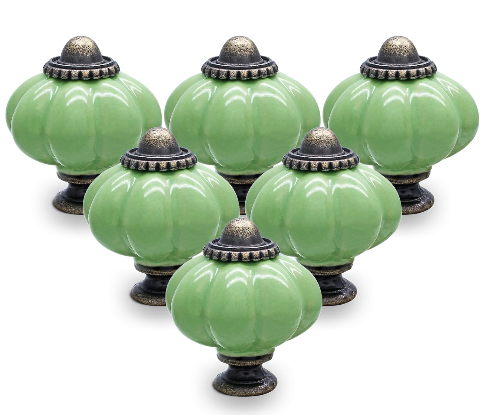 Cjueiom 12 Pack Ceramic Drawer Knobs, Sage Green Vintage Cupboard Knobs with Mounting Screws, Antique Wardrobe Pull Handles for Kitchen Cabinet and Dresser