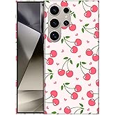 SuzaCase for Samsung Galaxy S24 Ultra 5G, Samsung S24 Ultra Case - Stylish Cherry Pink Pattern Printed Cute, Sleek Durable Hardshell Protective Designer Case/Cover for Samsung S24 Ultra 5G