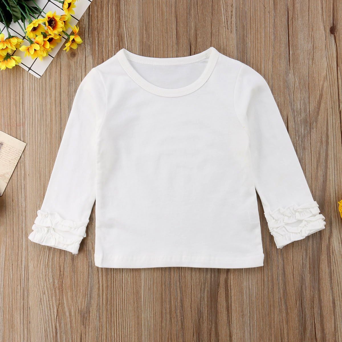 Toddler Baby Girl Basic Plain Ruffle Cuff Long Sleeve Cotton T Shirts Tee Tops: Clothing