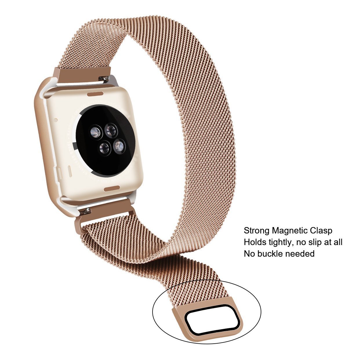Aifulo Compatible Apple Watch Band 38mm, Adjustment Milanese Loop Stainless Steel Mesh Magnetic Replacement Wrist Band with Metal Protective Case for Apple Watch 38mm Series 1 Series 2 Series 3 - Gold