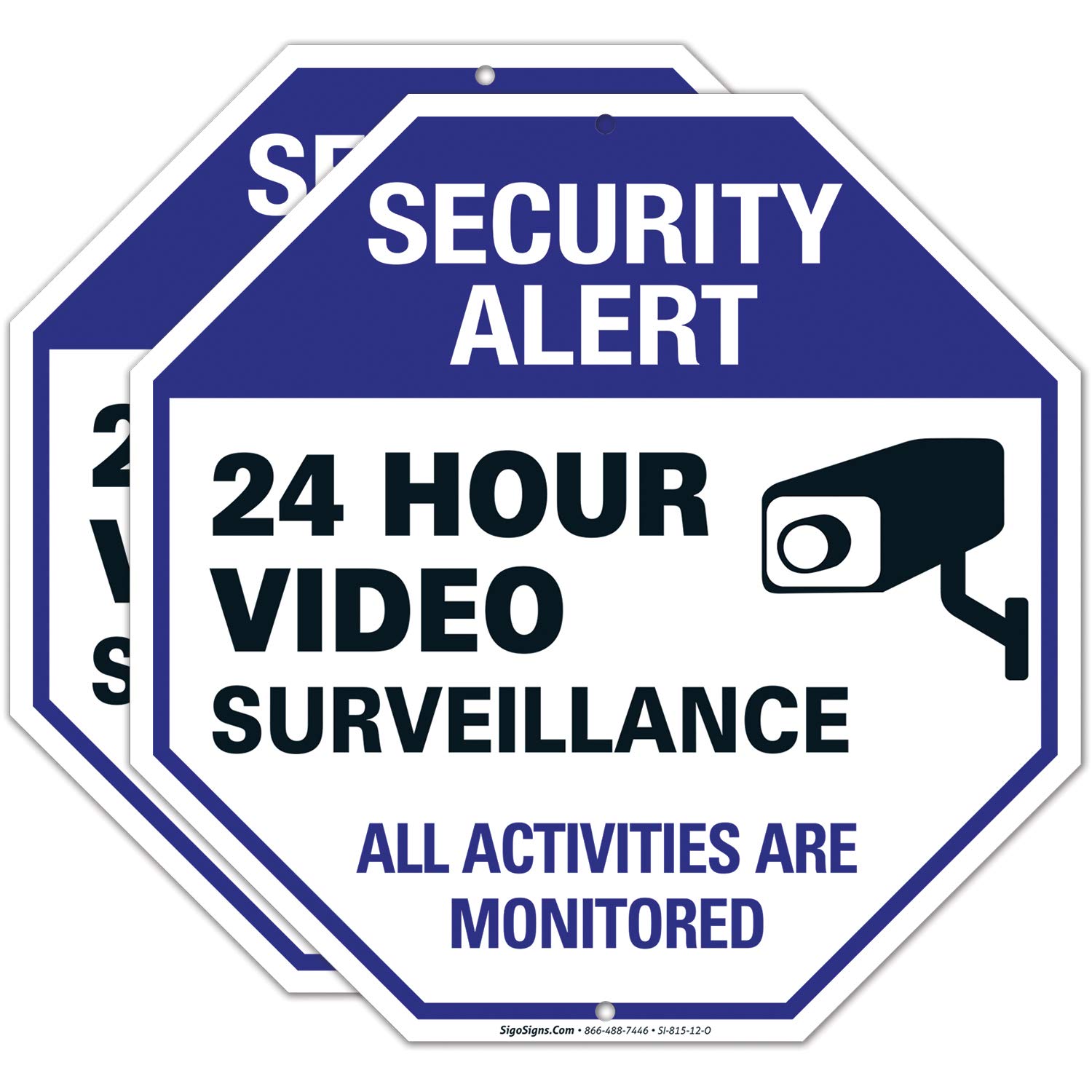 Sigo Signs 24 Hour Surveilance All Activities Are Monitored Sign Video Surveillance Sign CCTV Security Alert Legend Large 12 X 12 Octagon Rust Free 0.40 Aluminum Sign