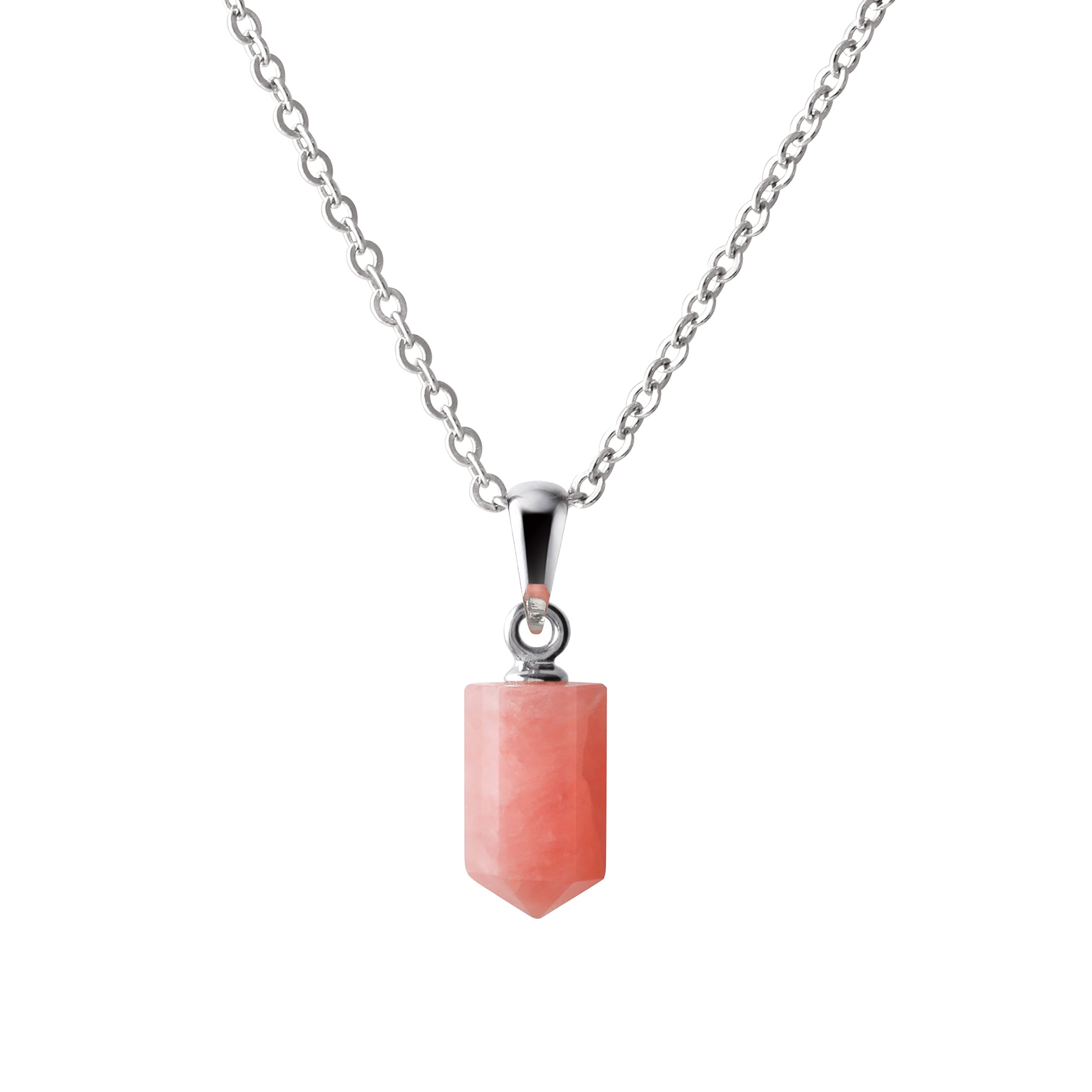 Franki Baker Sterling Silver Dainty Peach/Pink Rhodocrosite Gemstone Single Point Pendant. 50cm