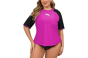 Halcurt Women's Plus Size Short Sleeve Rash Guard Swim Shirts Top Only Loose Fit Swim Tee UPF50+ Swimsuit