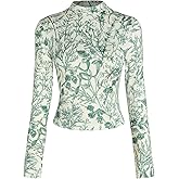 CIDER Women's Floral Knitted Long Sleeve Mock Neck Going Out Slim Fit Tops Fall Outfits Trendy Clothes