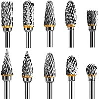 Tungsten Carbide Steel Double Cut Rotary Burrs Set for Rotary Tool, 10pcs 1/8 inches Shank Fits Rotary Tool for Grinder Drill