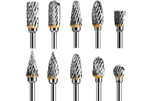 Tungsten Carbide Steel Double Cut Rotary Burrs Set for Rotary Tool, 10pcs 1/8 inches Shank Fits Rotary Tool for Grinder Drill