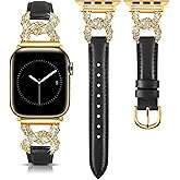TOYOUTHS Leather Band Compatible with Apple Watch Bands for Women 38/40/41/42/44/45/46/49mm Dressy Designer Diamond Interlock Buckle Thin Strap Buckle for iWatch 11 10 9 8 7 6 5 4 SE/Ultra 3 2 1