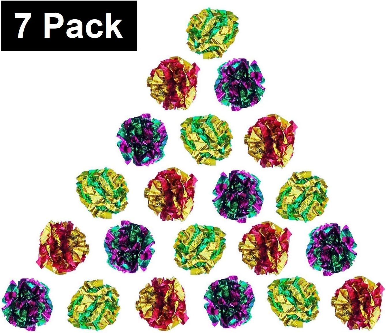 Prairie Horse Supply X Large Premium Mylar Crinkle Balls (7 Pack) (2.5 Inches in Diameter) Interactive Long Lasting Lightweight Shiny Metallic Cat Kitten Toys Assorted Colors : Pet Supplies