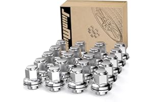 JiiinMiiin M12x1.5 Toyota Lexus Lug Nuts, 13/16" (21mm) Hex OEM Factory Style Chrome Mag Seat Wheel Nuts with Washer for 4Runner Camry Highlander Prius Sienna Lexus CT200h HS250h GS450h Set of 20PCS