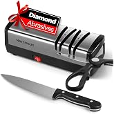 Narcissus Knife Sharpener, Diamond Abrasives Electric Knife Sharpener for Stainless Steel and Ceramic Knives, with Scissors Sharpener &amp; Metal Dust Collection Box, Quick Sharpening &amp; Polishing, Silver