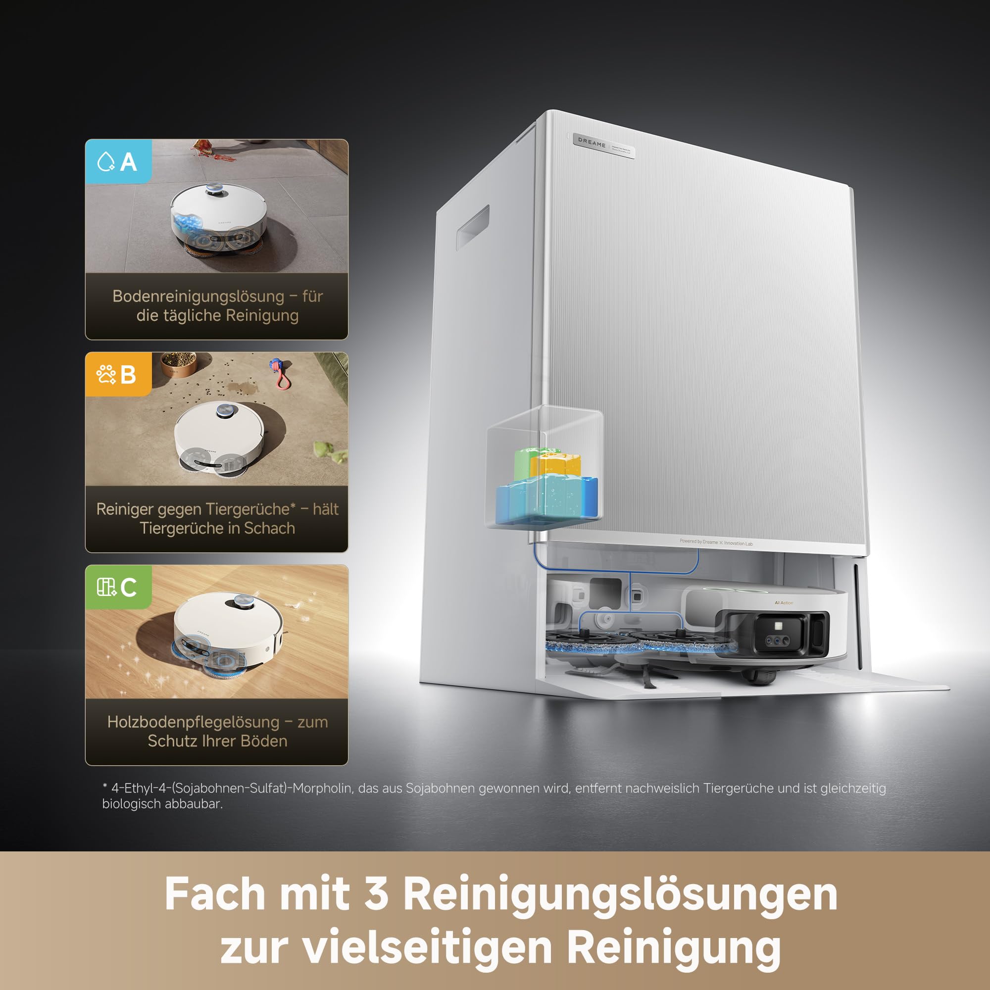 dreame Matrix10 Ultra Saugroboter mit Wischfunktion, Mopp-Wechsel/Selbstreinigung, 8 cm Hindernisfreiheit, 30.000Pa, Autom. Entleerung/Nachfüllung, kein Verheddern, Sprachsteuerung