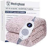 Westinghouse Electric Blanket Throw Size, Soft Plush Sherpa Heated Blanket with 6 Heating Levels & 2-10 Hours Auto-Off, Machine Washable, 50x60 inches, Rust