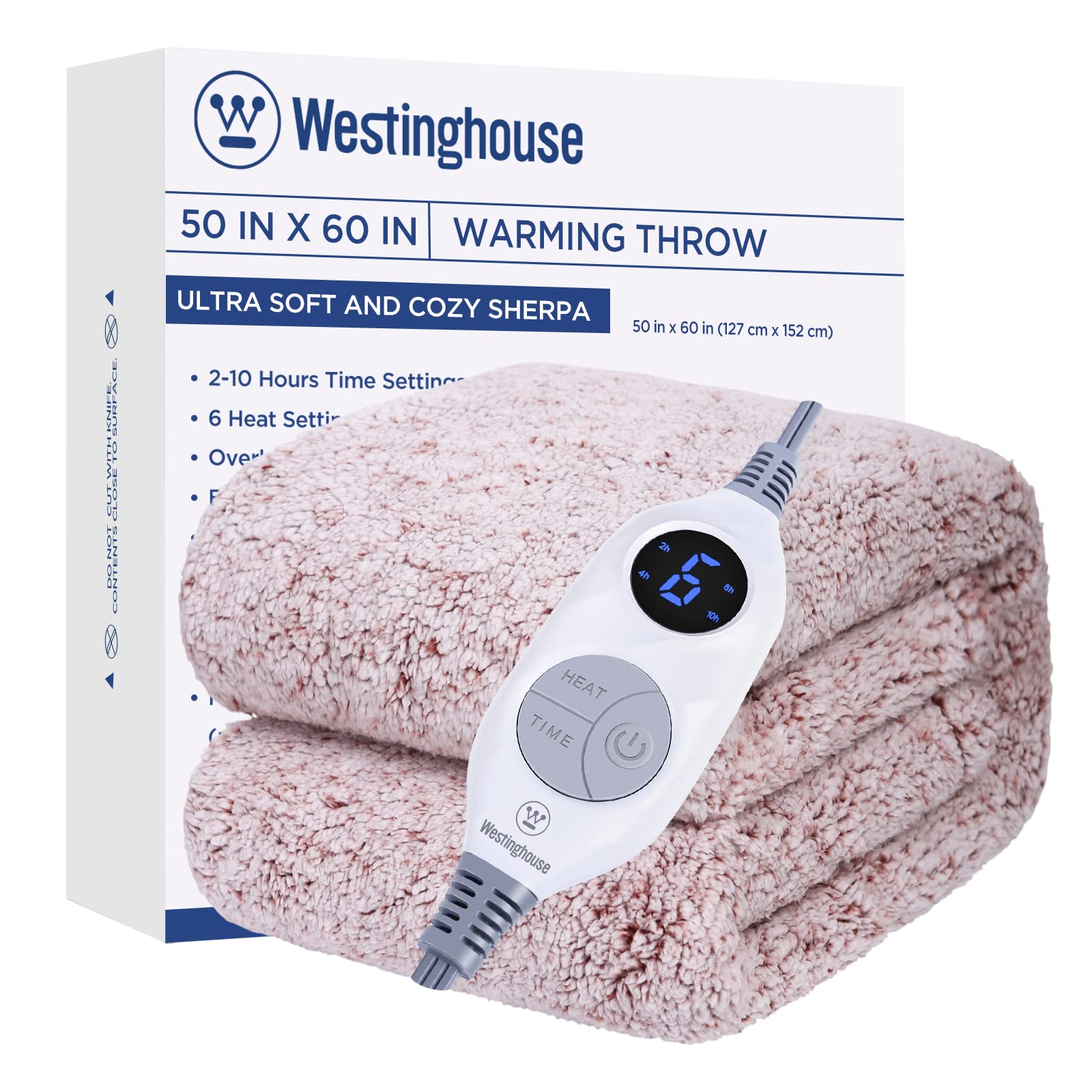 Photo 1 of Westinghouse Electric Blanket Throw Size, Soft Plush Sherpa Heated Blanket with 6 Heating Levels & 2-10 Hours Auto-Off, Machine Washable, 50x60 inches, Rust