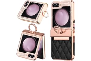 NINKI Compatible Samsung Galaxy Z Flip 6 Case with Hinge Protection & Ring,Shockproof Luxury Diamond Galaxy Z Flip 6 Leather Case,Sparkle Bling Samsung Z Flip 6 Case for Galaxy Z Flip 6 5G Case Black