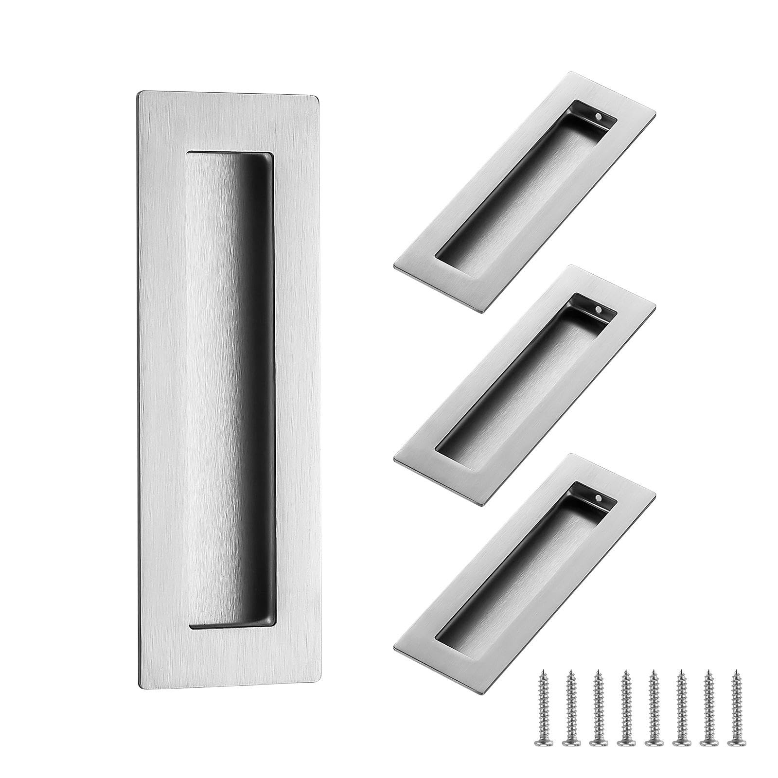 Ravinte 4 Pack Brushed Nickel Cabinet Pulls - Recessed Finger Pulls Sliding Door Handles Furniture Handles Kitchen Hardware for Cabinets (150mm Length)