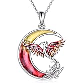 AINFQY Phoenix Necklace for Women 925 Sterling Silver Gradual Heart Ruby Phoenix Pendant Jewelry Gifts