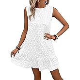 SOLY HUX Women's Ruffle Hem Sleeveless Tank Dress Round Neck Casual Jacquard Hem Smock Summer Mini Dresses