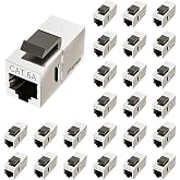 FGB 10Gbps Cat6a Shielded Keystone Coupler, Silver, 25 Pack | Female to Female RJ45 Keystone Jack, Ethernet Keystone Coupler for Patch Panel and Wall Plate