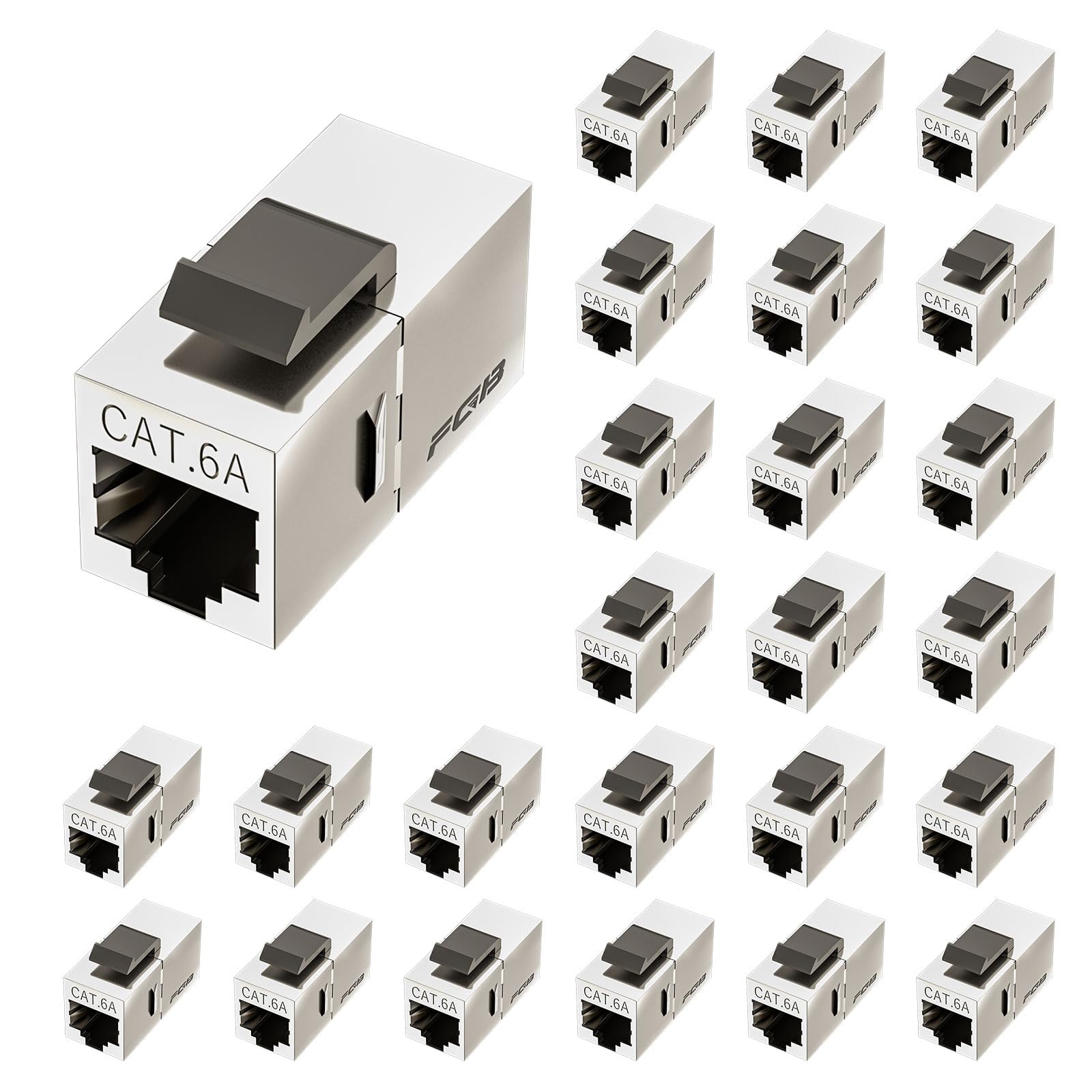 FGB 10Gbps Cat6a Shielded Keystone Coupler, Female to Female RJ45 Keystone Jack, Ethernet Keystone Coupler in Silver, 25 Pack