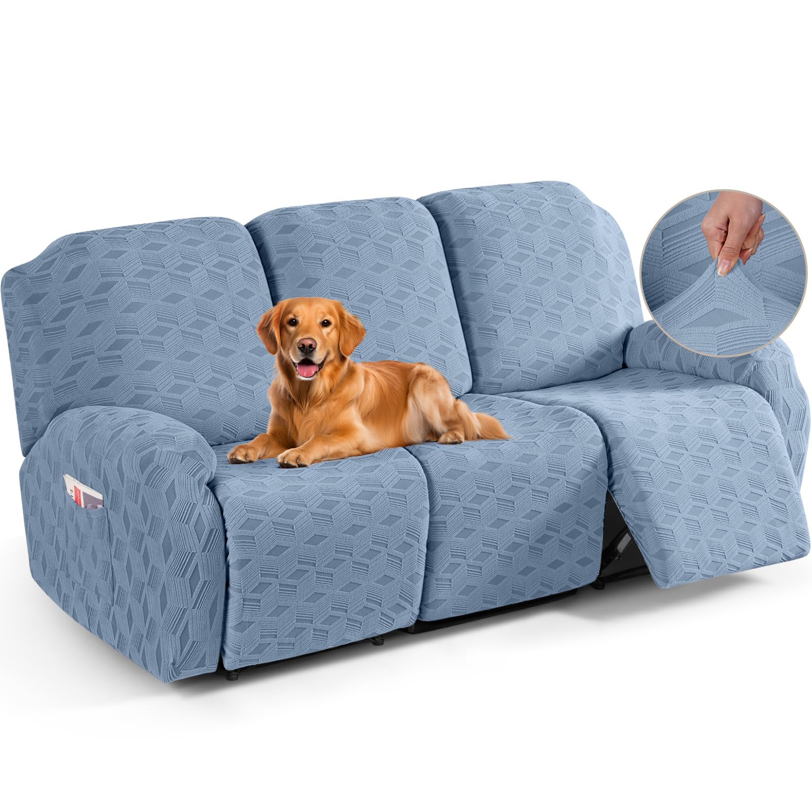 Photo 1 of TAOCOCO Recliner Sofa Covers Stretch Reclining Couch Cover, Jacquard Recliner Couch Cover for 3 Seat Furniture Protector Sofa Slipcovers with Elastic Bottom for Kids, Pets (Light Blue)