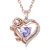 JIYVY32 Forever Love Valentines Rose Heart Necklace Gifts for Women,I Love You Forever Jewelry with Birthstone Pendant,Valentines Anniversary Birthday Gifts for Her Wife Mom Grandma Daughter