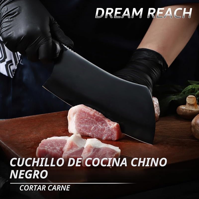Cuchillo Cocina Multiusos Hoja Negra, Acero Inoxidable Mango Madera Ergonómico, para Carne Verduras Pescado