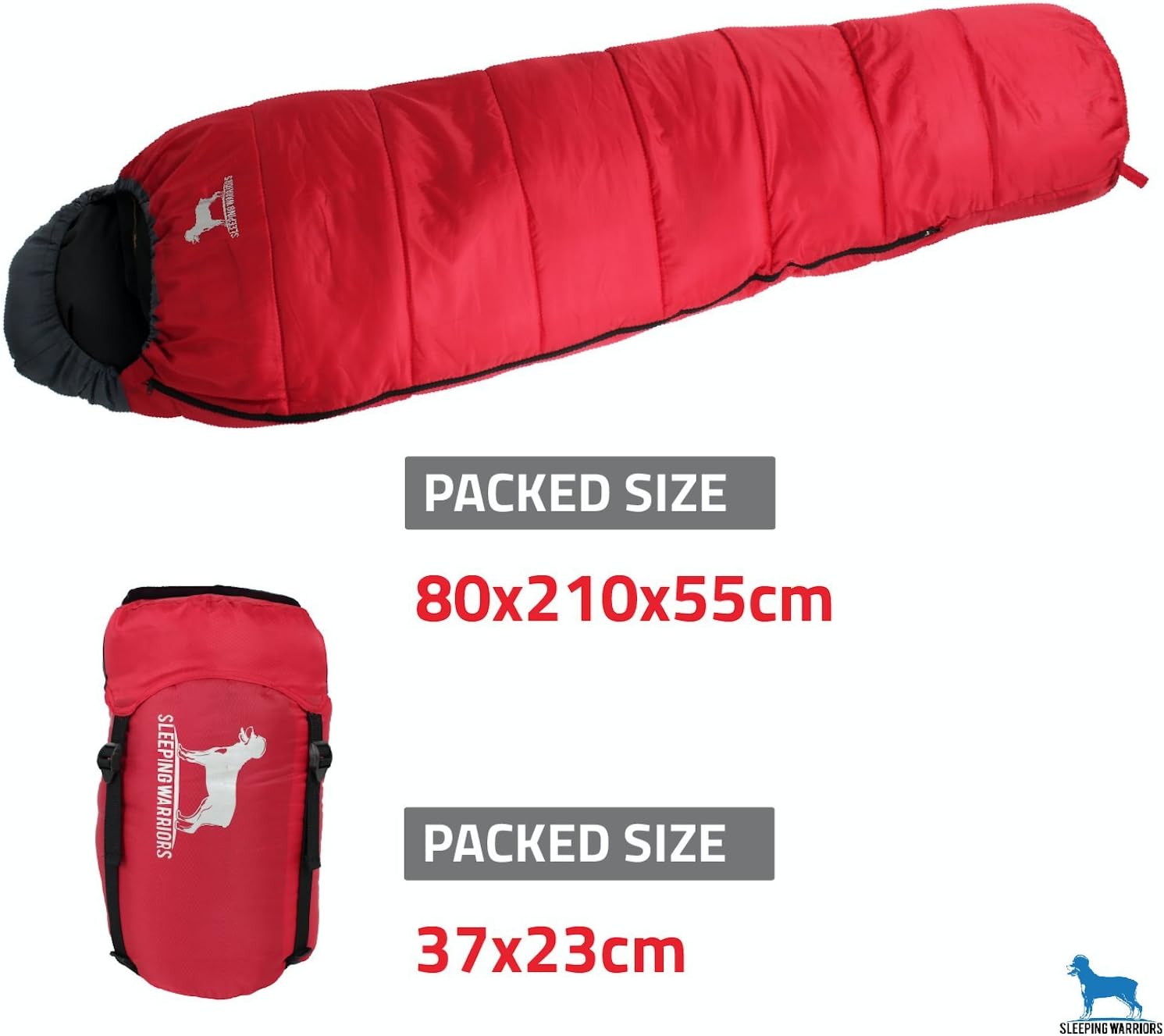 Mummy Sleeping Bag - Lightweight Extra Warm Hollow Fibre 350g Filling & Breathable - 3-4 Season - 100% Waterproof Compression Case - Camping Gear for Music Festivals, DoE Awards & Hiking