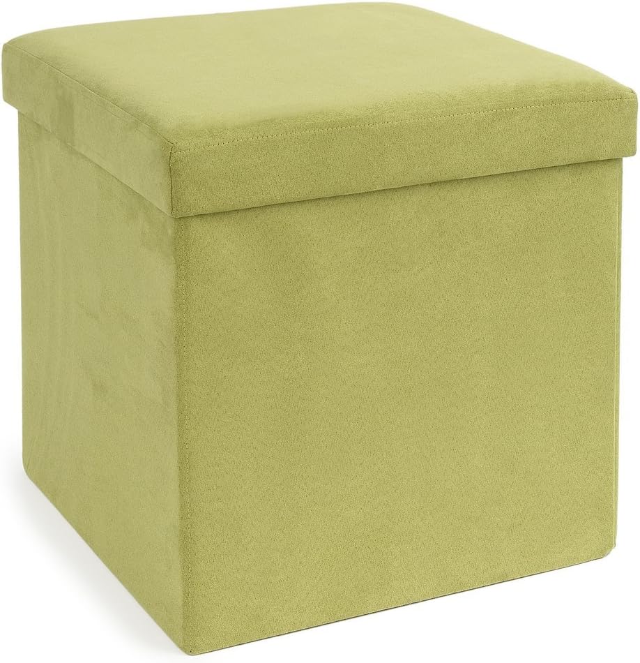 FHE Group Microsuede Folding Storage Ottoman, 15 by 15 by 15 Inches, Green