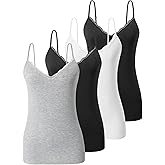 Vislivin Plain Camisole for Women Lace Tank Tops V Neck Adjustable Cami Sexy Undershirts 4 Pack