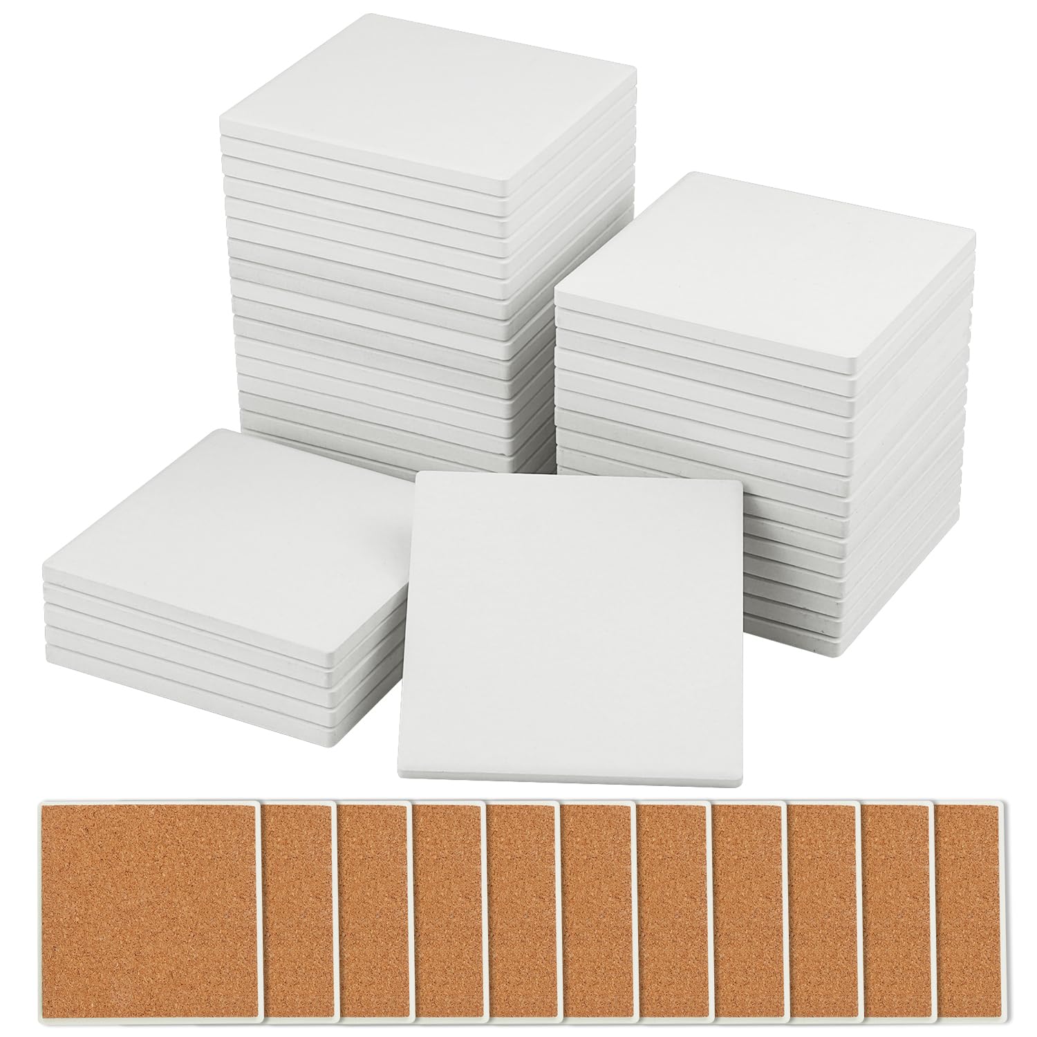 Photo 1 of 40 Pieces 4 Inch Blank Ceramic Coasters, Unglazed Ceramic Tiles Coasters, Ceramic Tiles with Cork Backing Pads for Painting, DIY Crafts, Mosaics, Square, White.by GNIEMCKIN.