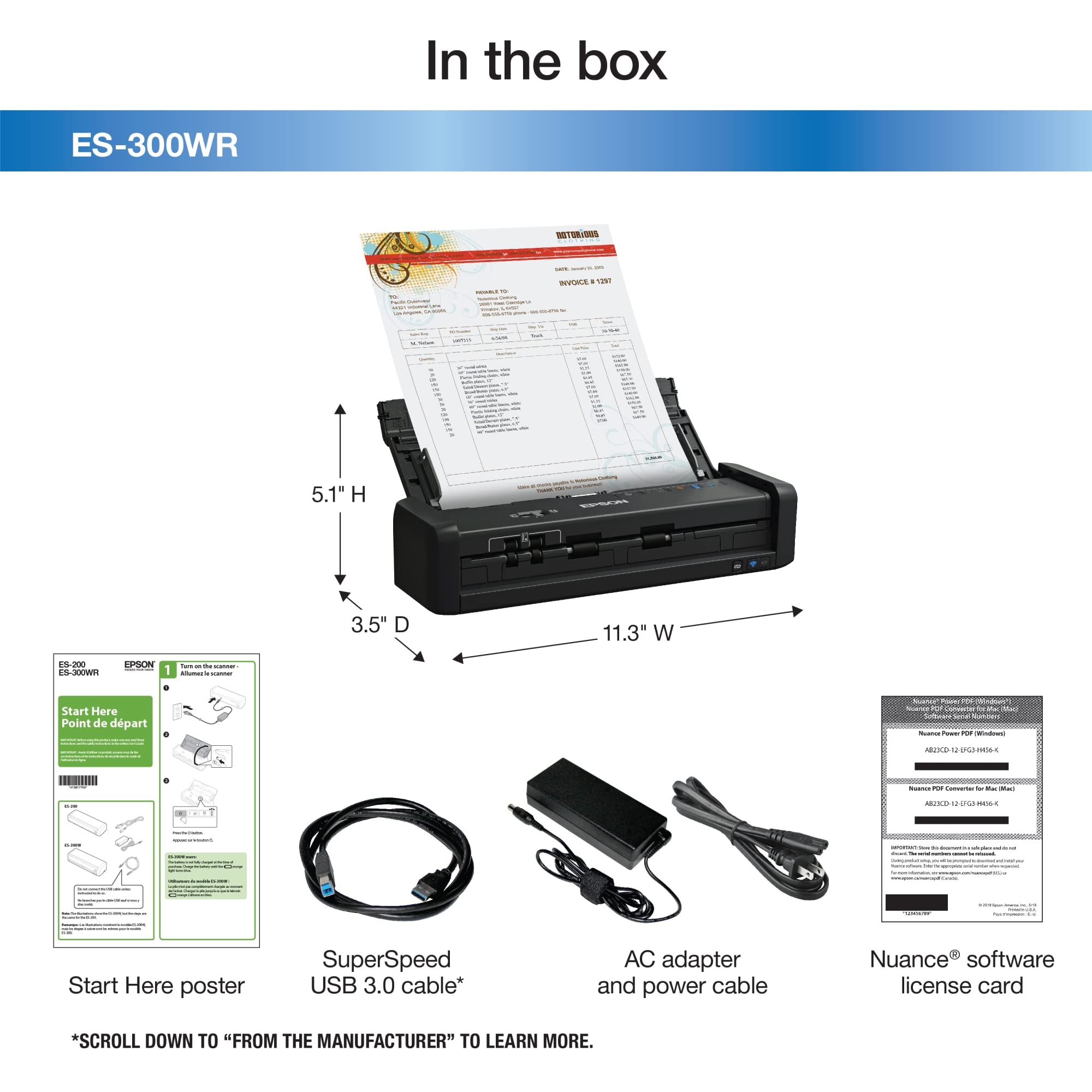 Epson ES-300WR Wireless Color Portable Duplex Document Scanner Accounting Edition for PC and Mac, Auto Document Feeder (ADF)