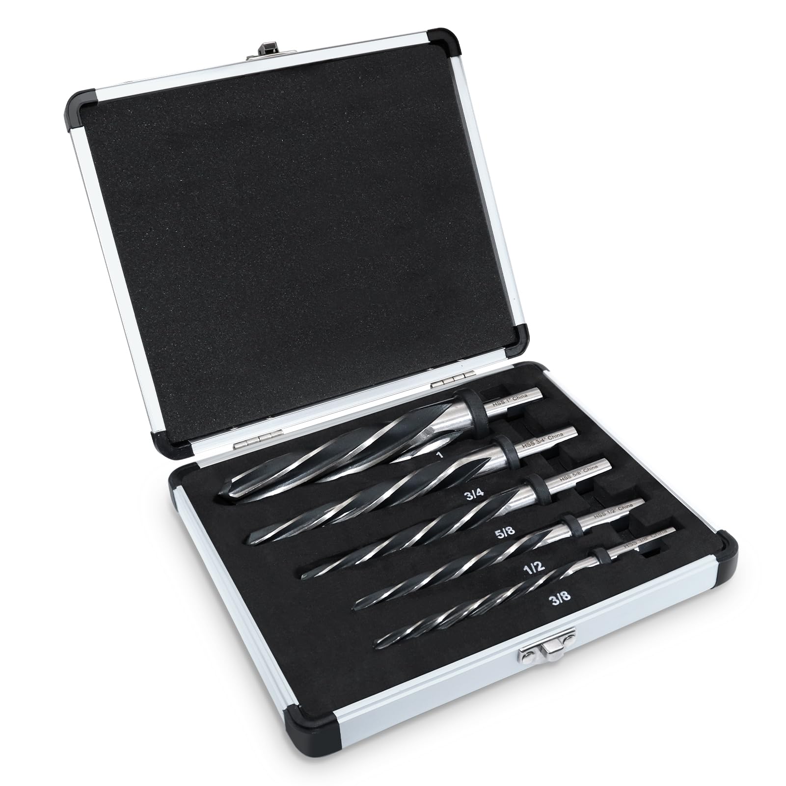 Photo 1 of Reamer Bit Set for Steel Metal Wood,5PCS M2 HSS Tapered Reamer Drill Bit Set-,3/8",1/2",5/8",3/4",1" Bridge/Construction Fit 1/2" Round Shank Chuck Alloy to Align Existing Hole and Enlarge Hole