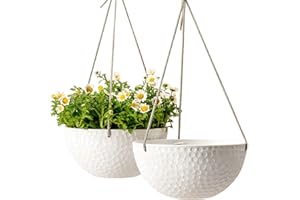 LA JOLIE MUSE 10 Inch Hanging Planters for Indoor Plants, Outdoor Garden Planter Pots, White, Honeycomb, Set of 2