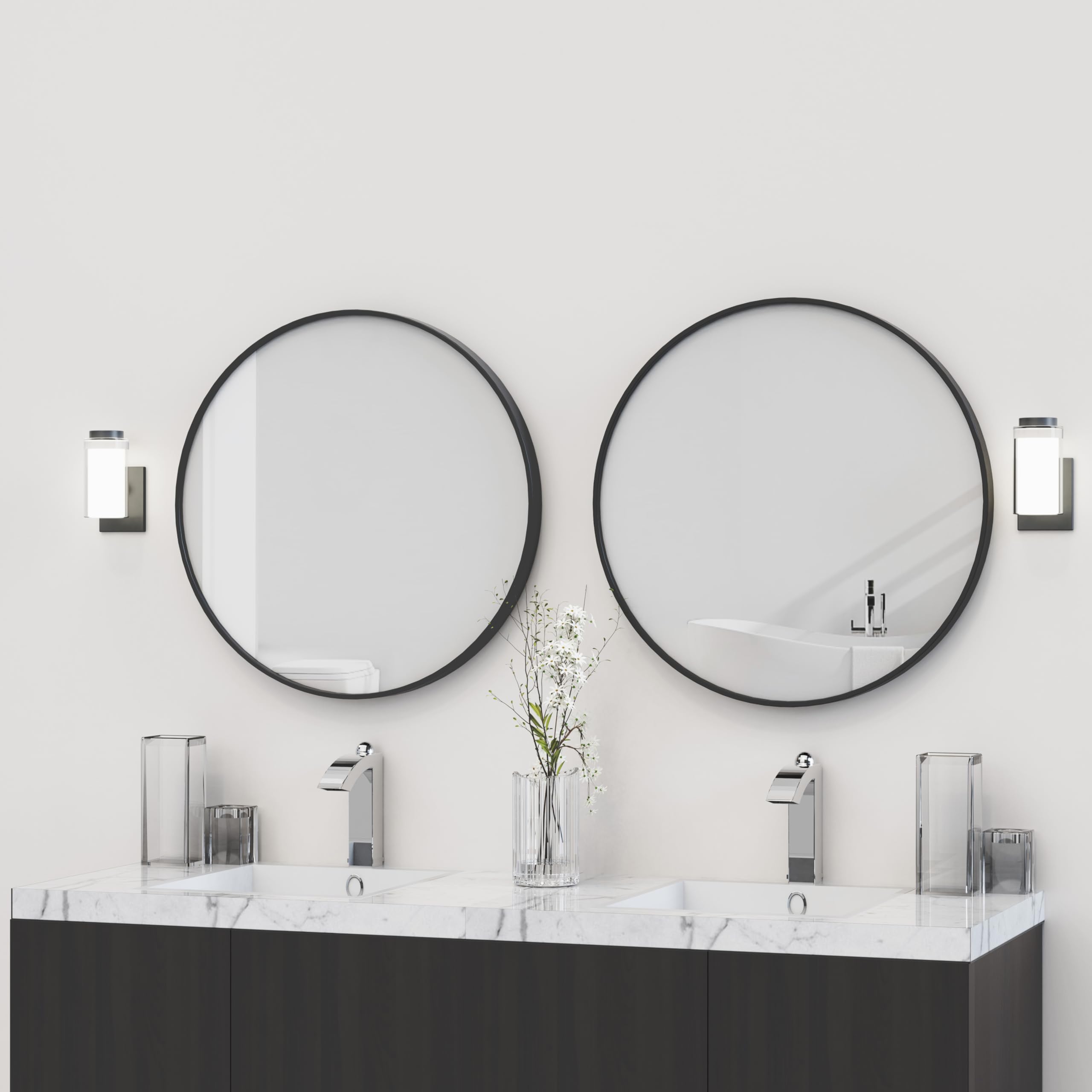 Photo 1 of *SEAL**VocalStar 2-Pack Round Mirrors 30 Inch, Black Metal Framed Circle Bathroom Vanity Mirror for Over Sink, Wall Decor, 1/4-inch Shatterproof Glass | Ultra-Flush Hanging