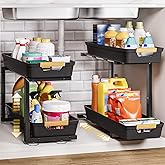 Homde 2-Tier Under Sink Organizer: 2pcs Set Adjustable Pull Out Drawer Undersink Cabinet Storage Rack for Home Kitchen Bathroom